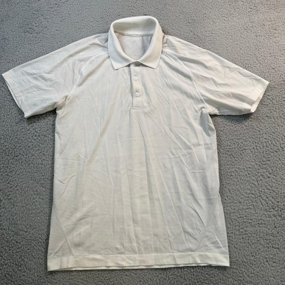Lululemon Metal Vent Tech Polo Shirt Mens Medium White Short Sleeve